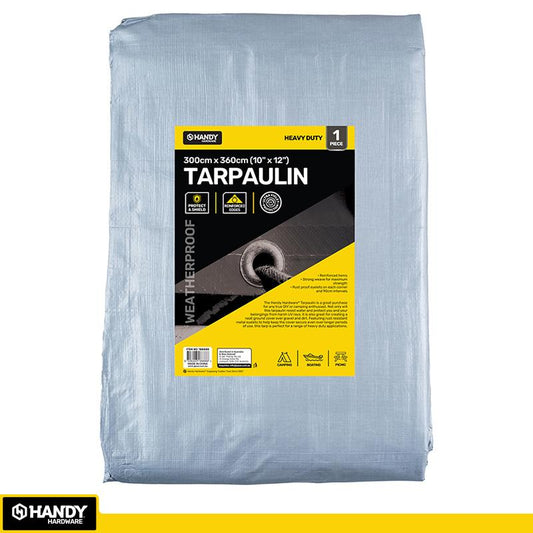 HANDY HARDWARE Grey Heavy Duty Tarpaulin 130gsm 300x360cm