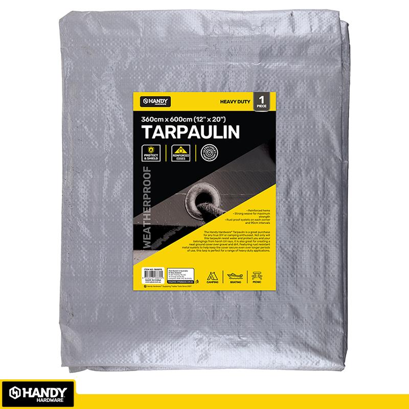 HANDY HARDWARE Grey Heavy Duty Tarpaulin 130gsm 360x600cm
