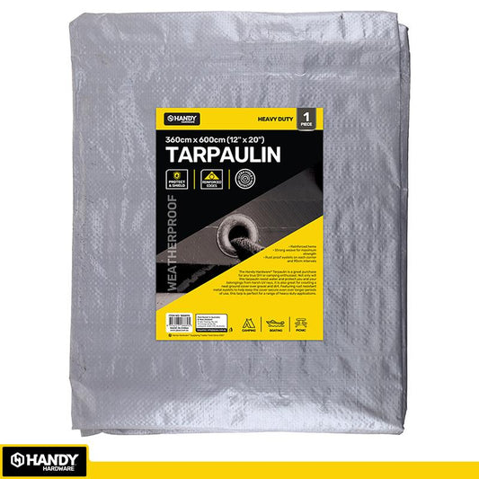 HANDY HARDWARE Grey Heavy Duty Tarpaulin 130gsm 360x600cm