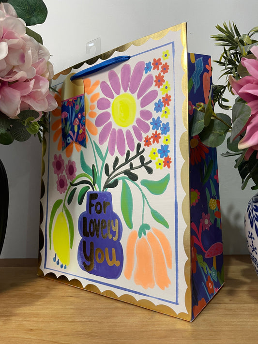 GIFT BAG For Lovely You Vibrant Floral Design with Gift Tag 27x 33x13cm
