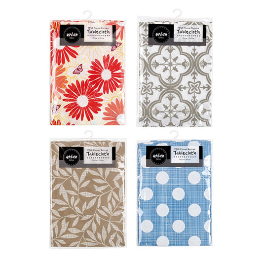 URBAN BLISS Flannel Back Tablecloth 130x130cm - Leaves, Floral, Spots or Mosaic
