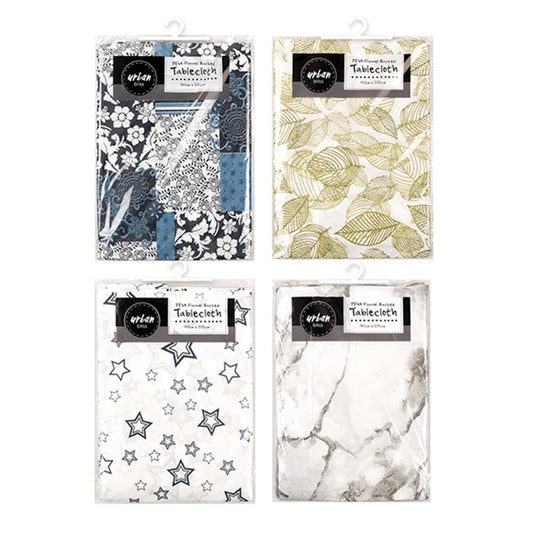 URBAN BLISS Flannel Back Tablecloth 130x225cm - Floral, Leaves, Stars or Marble