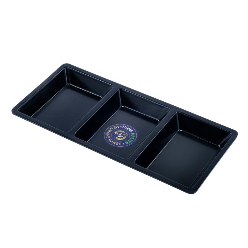 HOME MASTER Black Melamine Rectangular Platter with 3 Sections 33.5x15.5x2.5cm