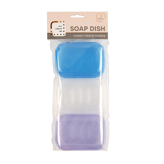 ALL ABOUT ME Soap Dish with Snap Lid 3 Pack - Includes Blue, White and Lilac