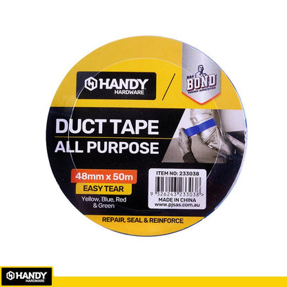HANDY HARDWARE Duct Tape 48mm x 50m -  Yellow, Red, Blue or Green