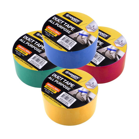 HANDY HARDWARE Duct Tape 48mm x 50m -  Yellow, Red, Blue or Green