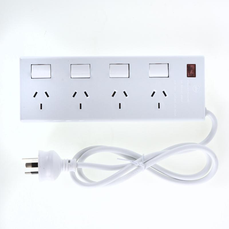 SAS White Power Board 4 Outlet with Overload Protection and 1m Cord