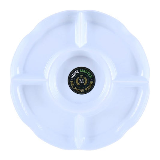 HOME MASTER White Melamine Round Scalloped Edging 4 Section Platter 28x3cm