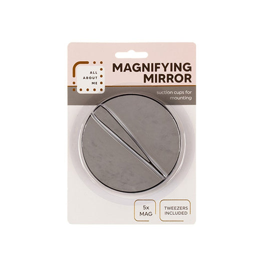 ALL ABOUT ME 5X Magnifying Mirror with Suction Cups and Tweezers