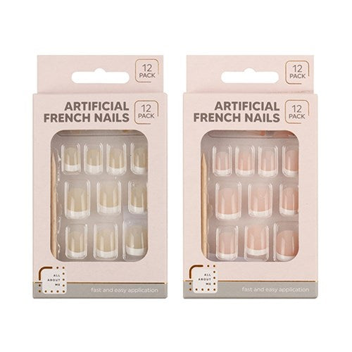 ALL ABOUT ME Artificial White Tip French Nails 12 Pack - Natural or Blush Pink