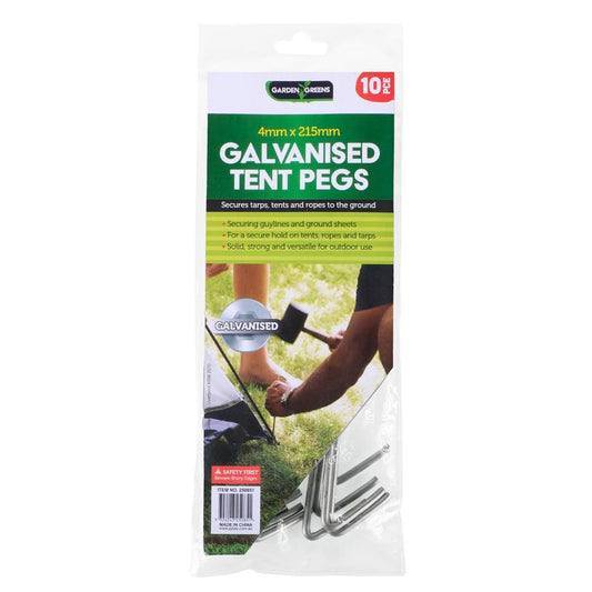 GARDEN GREENS Galvanised Tent Pegs 215mm x 4 mm (10 Pack)