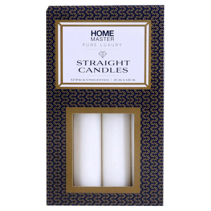 HOME MASTER White Unscented Straight Candles 12cm x 2cm (12 Pack)