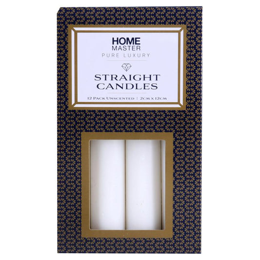 HOME MASTER White Unscented Straight Candles 12cm x 2cm (12 Pack)
