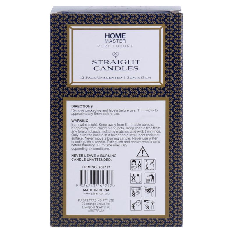 HOME MASTER White Unscented Straight Candles 12cm x 2cm (12 Pack)