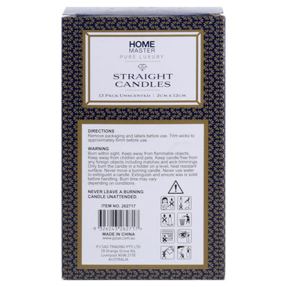 HOME MASTER White Unscented Straight Candles 12cm x 2cm (12 Pack)