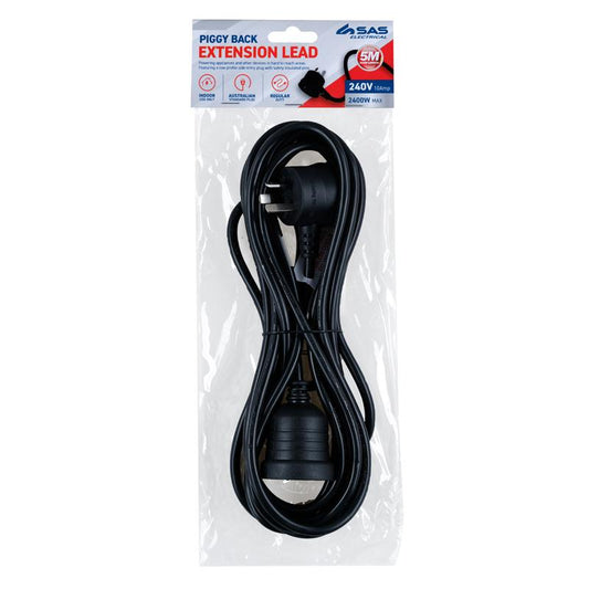 SAS Black Piggy Back Extension Lead 5m