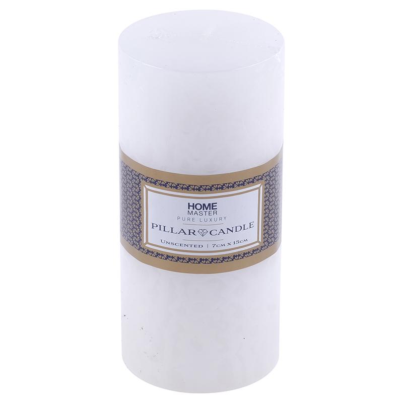 HOME MASTER White Unscented Pillar Flat Top Candle 7x15cm