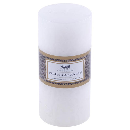 HOME MASTER White Unscented Pillar Flat Top Candle 7x15cm