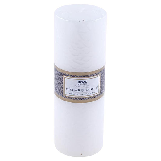 HOME MASTER White Unscented Pillar Flat Top Candle 7x20cm