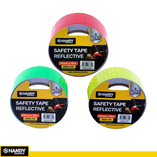 HANDY HARDWARE Reflective Safety Tape 50mm x 10m - Green, Red or Yellow