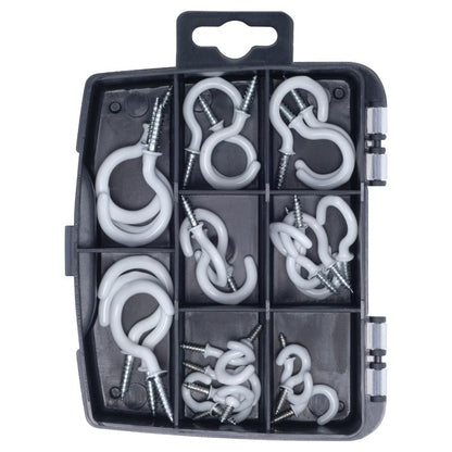 HANDY HARDWARE Fasteners & Fixings in Storage Case White PVC Round Screw Hooks Assorted Sizes 70 Piece