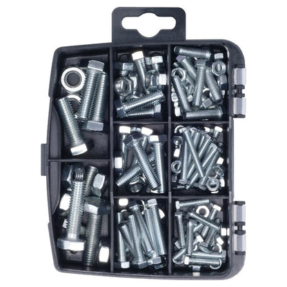 HANDY HARDWARE Fasteners & Fixings in Storage Case Galvanised Iron Hex Head Nuts & Bolts Assorted Sizes 112 Piece