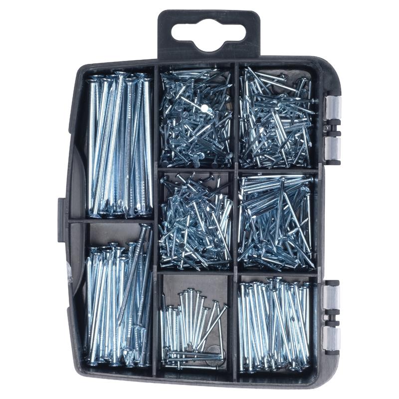 HANDY HARDWARE Fasteners & Fixings in Storage Case Galvanised Iron Flat Head Nails Assorted Sizes 530 Piece