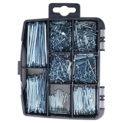 HANDY HARDWARE Fasteners & Fixings in Storage Case Galvanised Iron Flat Head Nails Assorted Sizes 530 Piece