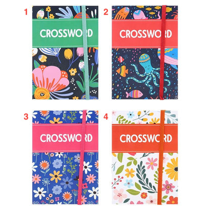 PUZZLE BOOK  Crossword with Elastic Closure 150x103mm (128 Page) - - Choose from 4 Cover Designs
