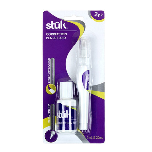 STUK Correction Pen 7ml + Correction Fluid 20ml (2 Pack)