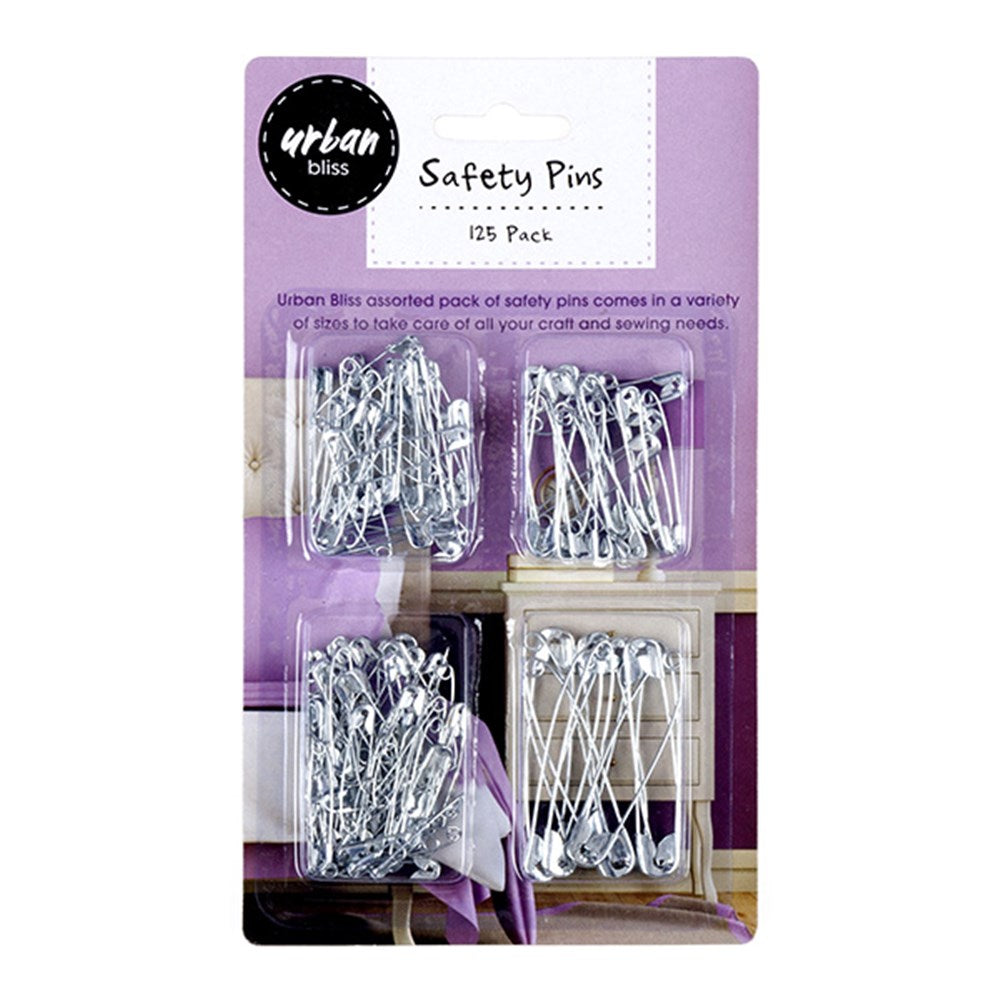URBAN BLISS 125 Silver Safety Pins Pack (4 Sizes)
