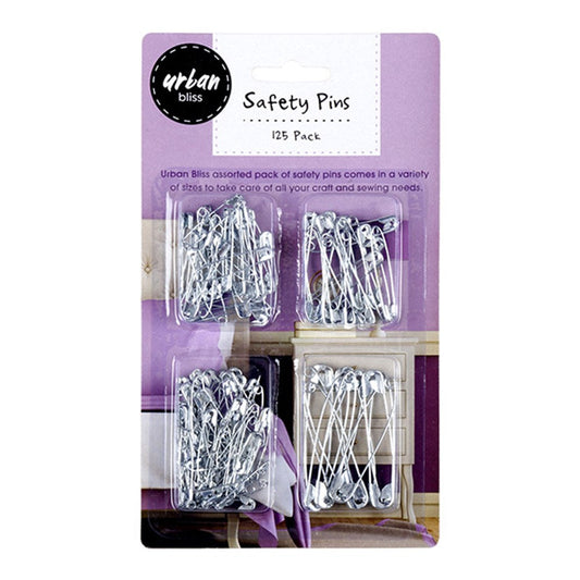 URBAN BLISS 125 Silver Safety Pins Pack (4 Sizes)