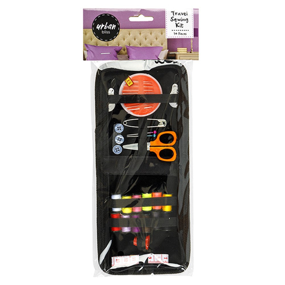 URBAN BLISS Travel Sewing Kit in Black Zip Closure Case 34 Piece