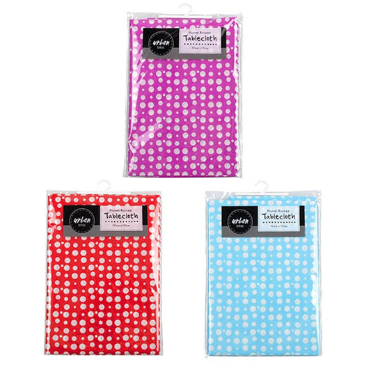 URBAN BLISS White Spotty Print Flannel Back Tablecloth 130x170cm - Choose from Purple, Red or Blue