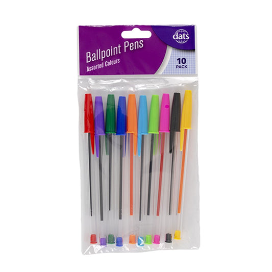 Ballpoint Pens Assorted Colours 10 Pack Stationary