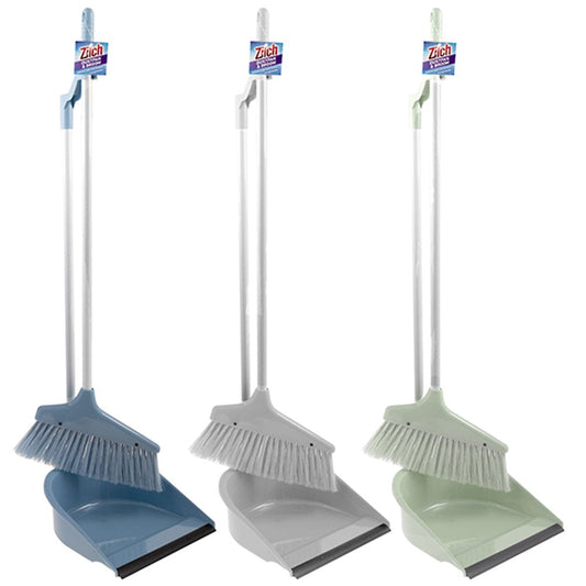 ZILCH Dustpan and Broom Butler Set 76cm - Grey Blue or Green