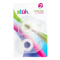 STUK Clear Sticky Tape in Dispenser 20m x 1.8cm (2 Pack)