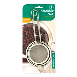 CHEF'S COMPANION Silver Mesh Strainer with Handle and Hanger (3 Pack) - Includes Sizes 8cm, 9cm and 10cm