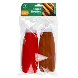 CHEF'S COMPANION Sauce Bottle (Red and Brown) with White Tips 300ml (2 Pack)