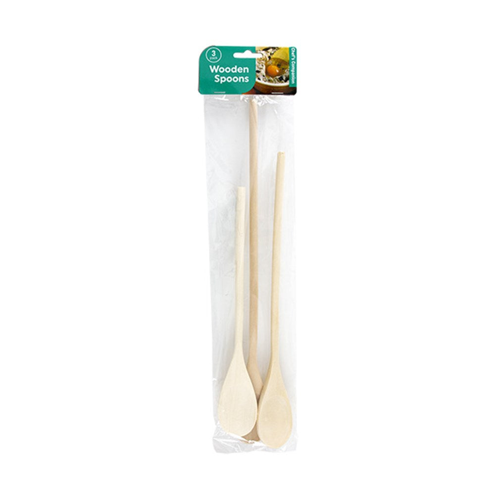 CHEF'S COMPANION Natural Wood Stirring Spoons (3 pack) - Includes 25cm, 30cm and 35cm