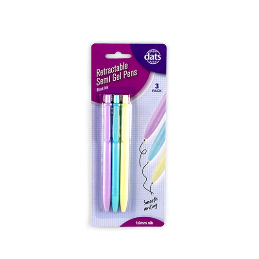 Retractable Black Ink Semi Gel Pens 1.0mm (3 Pack) - Pink, Blue and Yellow Case