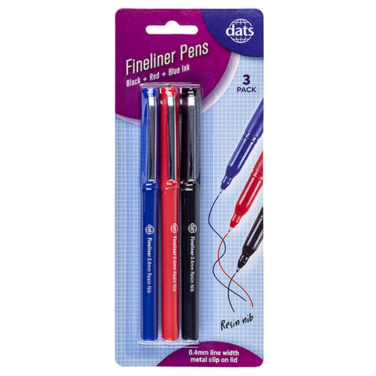 Fine Line Black Red and Blue Ink Pen 0.4mm - 3 Pack