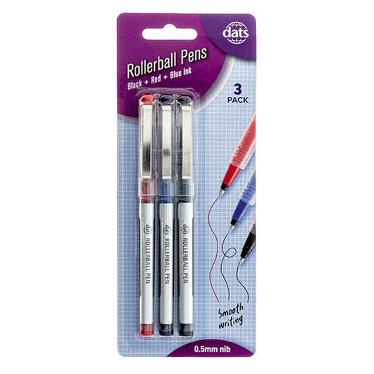 Black Red Blue Ink Rollerball Pen 0.5mm (3 Pack)