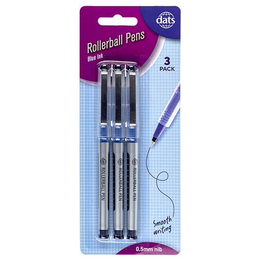 Blue Ink Rollerball Pen 0.5mm (3 Pack)
