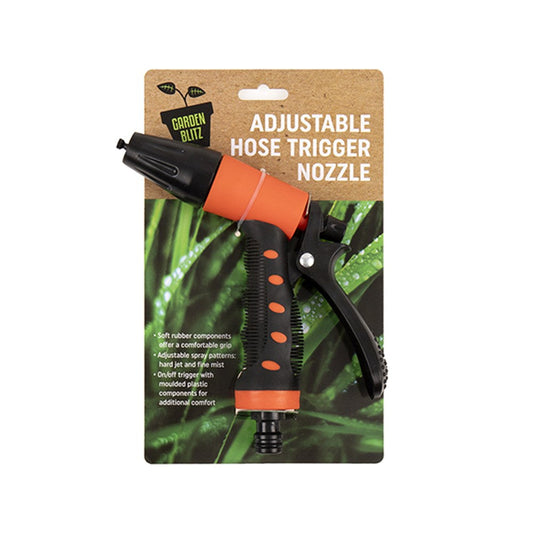 GARDEN BLITZ Orange/Black Adjustable Hose Trigger Nozzle Hard Jet Fine Mist