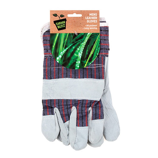 GARDEN BLITZ Men's Blue/Red Leather All Purpose Gloves