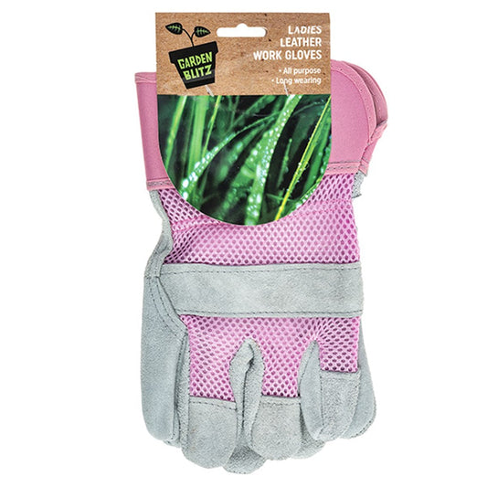 GARDEN BLITZ Ladies Pink Leather All Purpose Work Gloves