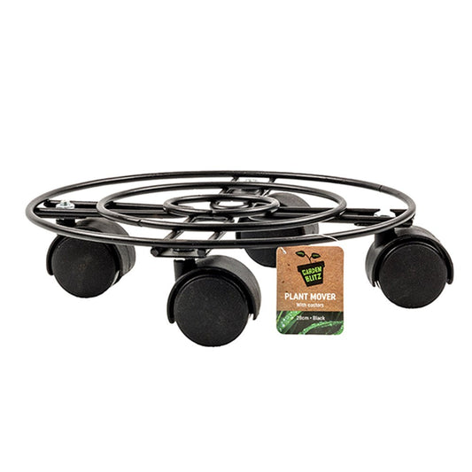 GARDEN BLITZ Black Round Metal Plant Mover with Castor Wheels Diameter 21cm