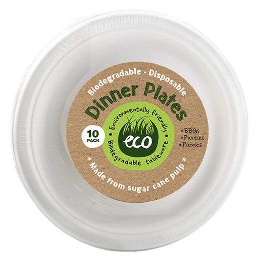 ECO White Disposable Dinner Plates 23cm (10 Pack)
