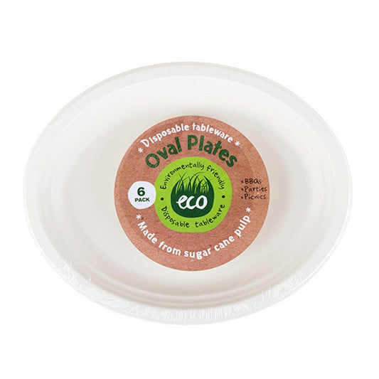 ECO White Disposable Oval Plates 30x23cm (6 Pack)